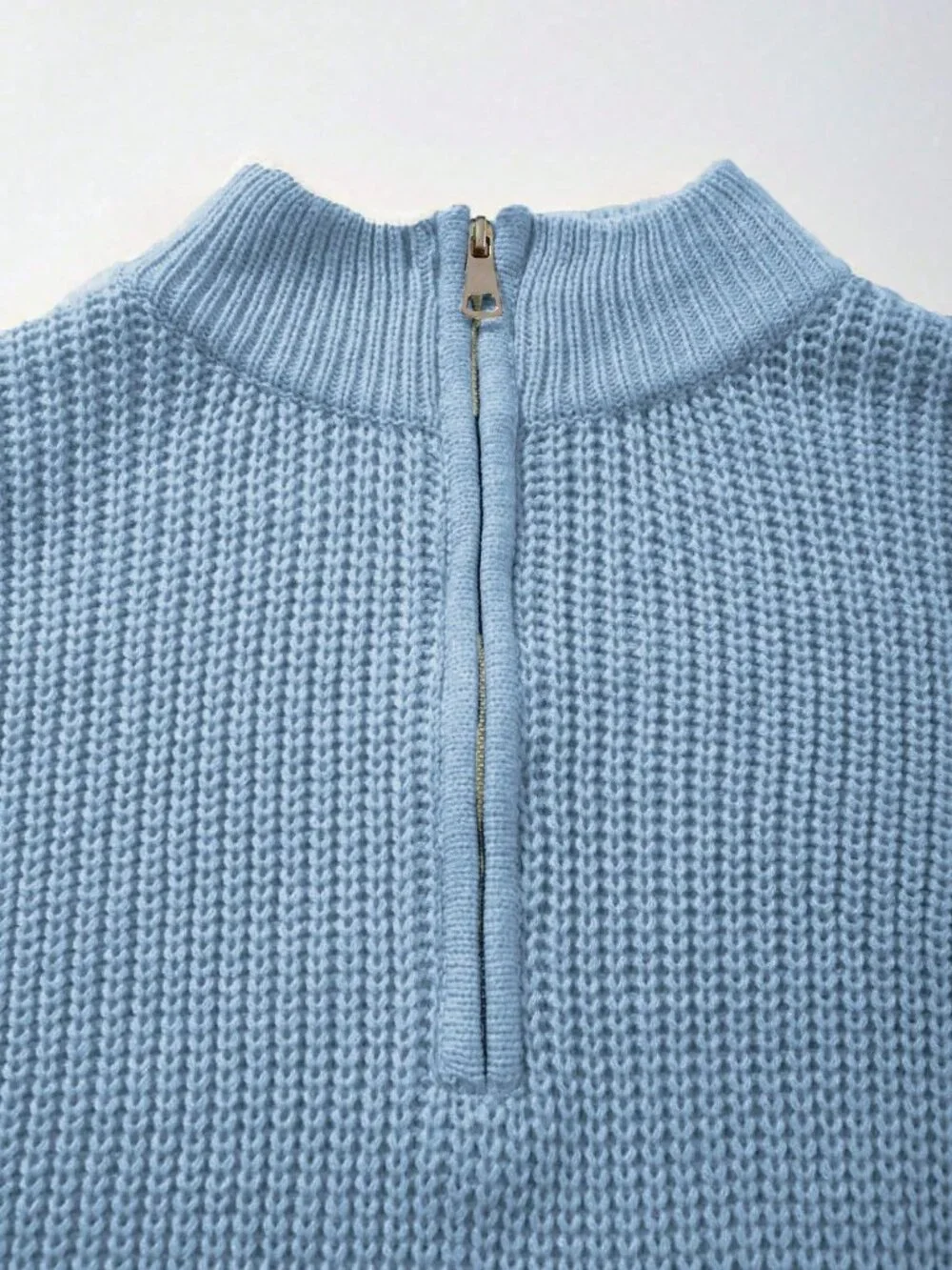 Baby Blue Casual Women Ribbed Long Sleeve Sweater